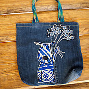 Сумки и аксессуары handmade. Livemaster - original item Copy of Bag - shopper  "Blue Dog with Flowers" for children. Handmade.