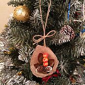 Сувениры и подарки handmade. Livemaster - original item Christmas tree toy, winter composition on a tree cut. Handmade.