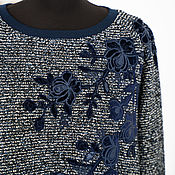 Одежда handmade. Livemaster - original item Jersey Jumper with embroidery blue. Handmade.