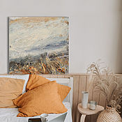 Картины и панно handmade. Livemaster - original item Interior landscape on canvas 50h50 cm Autumn (sand, gray, blue). Handmade.