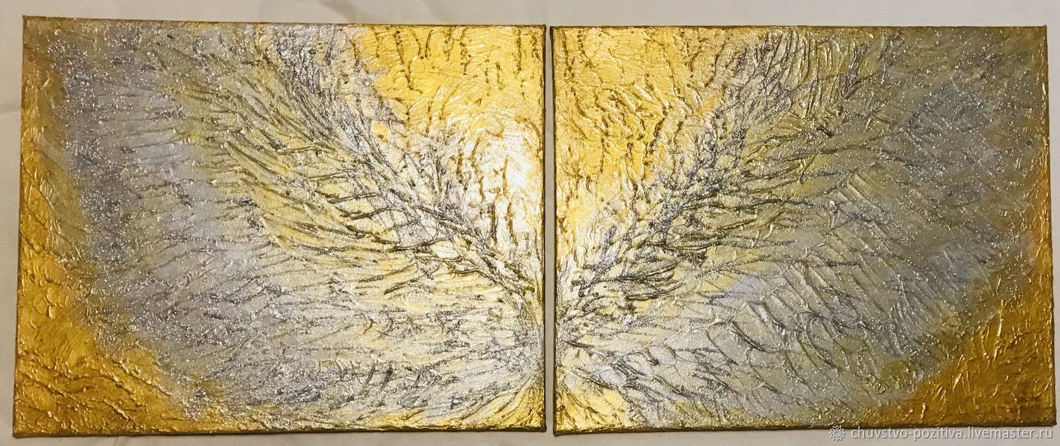 Painting diptych silver wings on gold, 'Wings' 2po 50h40h1,5. cm, Pictures, Volgograd,  Фото №1