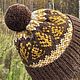Заказать Шапка вязаная из натуральной шерсти коричневый жёлтый с помпоном. ЛЮБАВА  - яркое вязание. Ярмарка Мастеров. . Шапки Фото №3