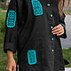 Black linen shirt with embroidered turquoise stripes. Shirts. natali. My Livemaster. Фото №5