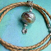 Украшения handmade. Livemaster - original item Earth-1 leather cord necklace with lampwork colored glass ball. Handmade.