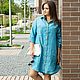 Linen dress shirt turquoise blue melange. Dresses. NATALINI. Online shopping on My Livemaster.  Фото №2