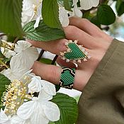 Украшения handmade. Livemaster - original item Green ring with a beaded heart. Bright ring heart. Handmade.