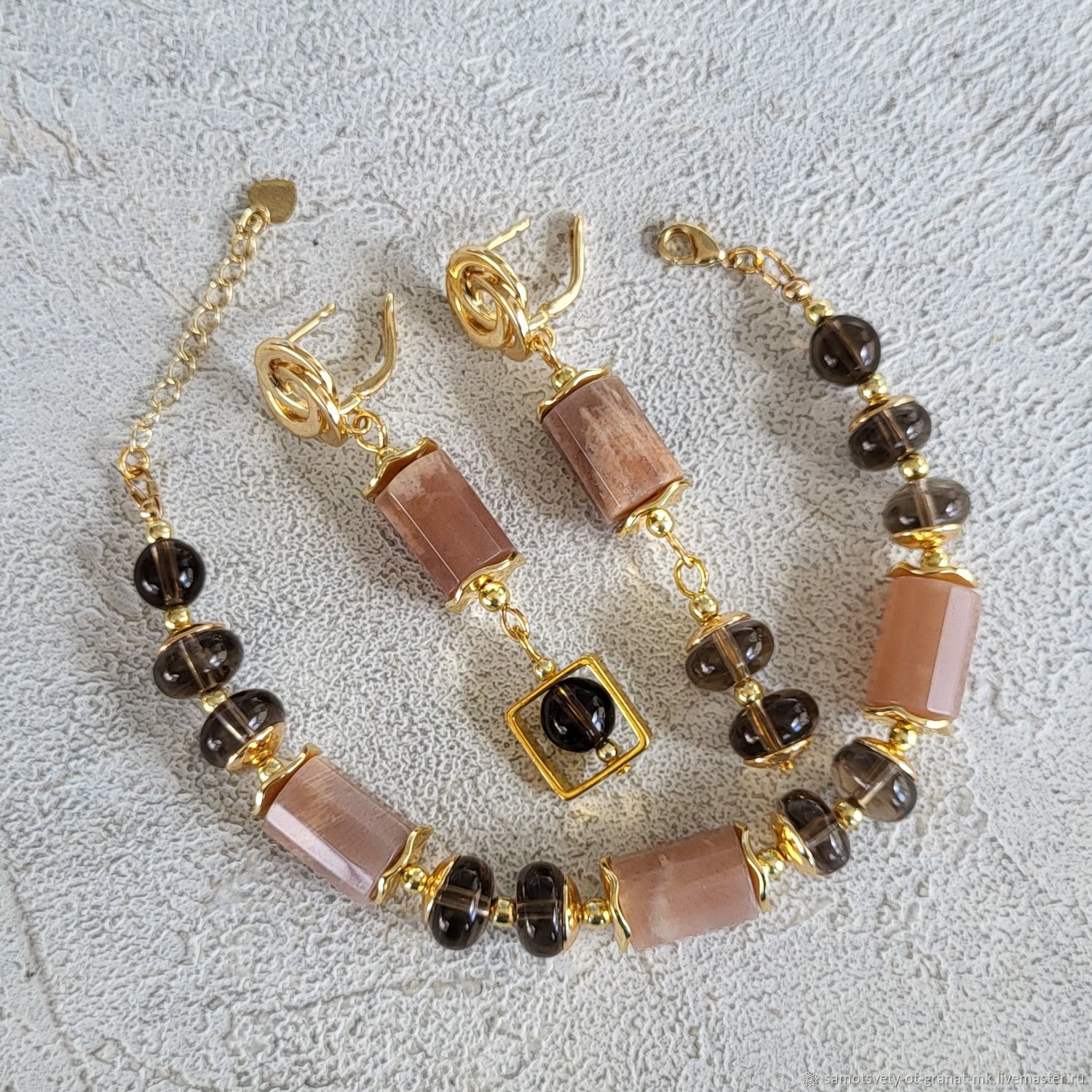 Комплекты украшений из натуральных камней лунного камня раухтопаза в ...