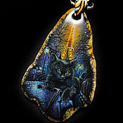 Украшения handmade. Livemaster - original item Strolling around Paris. Pendant on a chain – a lacquer miniature and a black cat.. Handmade.