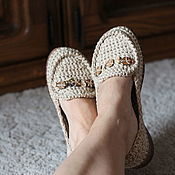 Moccasins knitted Lady G, white cotton-linen