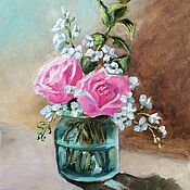 Картины и панно handmade. Livemaster - original item Oil painting Roses. The charm of the morning... Handmade.