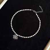 Украшения handmade. Livemaster - original item Choker necklace made of natural small pearls with a coin. Handmade.