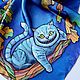 Batik shawl 'Cheshire cat on oak tom..' 90x90 silk satin, Shawls1, St. Petersburg,  Фото №1