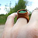 Кольцо деревянное с зеленым камнем. Размер 16,5. Перстень. WooIIy Wood  украшения из дерева. Ярмарка Мастеров.  Фото №5