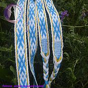 Русский стиль handmade. Livemaster - original item The Orepei belt is blue and white with a yellow border. Handmade.