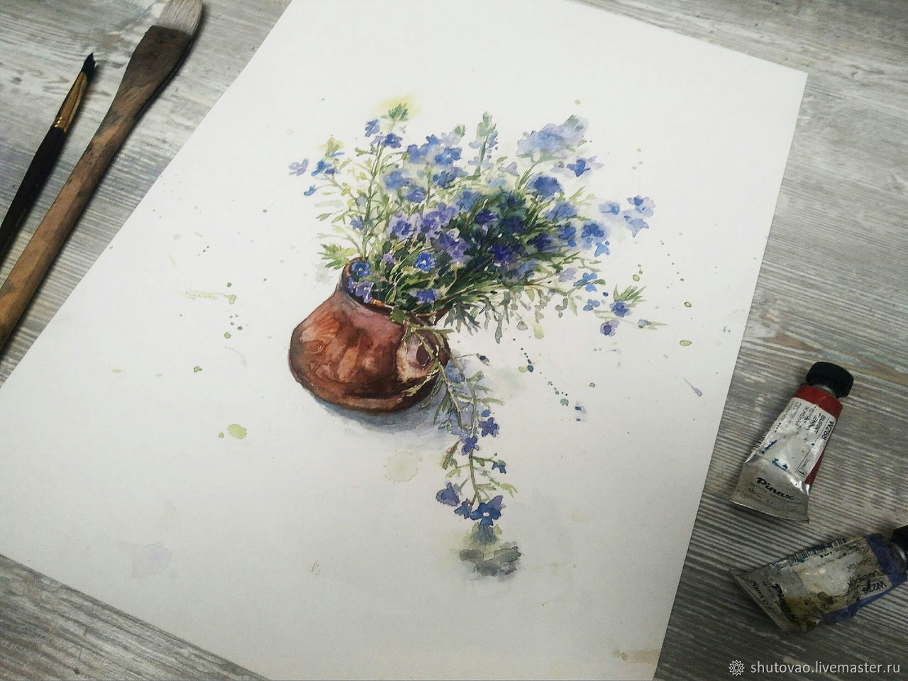 Весенняя цветочная картина акварелью: Вероника дубравная в интернет ...