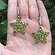 Bright star earrings with chrysolite ( peridot), zircons, 925 silver, Earrings, Volgograd,  Фото №1