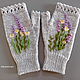 Knitted mitts with embroidery Lavender gray. Mitts. Lace knitting workshop. Lidiya.. My Livemaster. Фото №6