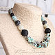 Peppermint necklace combines several shades of mint green - from pale jade green to a more intense amazonite, labradorite is grey with a greenish tint and black beads carved jade, lava
