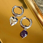 Украшения handmade. Livemaster - original item Earrings rings with pendants. Dark purple earrings. Handmade.