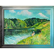 Картины и панно handmade. Livemaster - original item Picture in the frame "Fishing" 2004 65x50. Handmade.