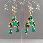 Украшения handmade. Livemaster - original item Green earrings with malachite, Byzantine triangular earrings with pearls. Handmade.