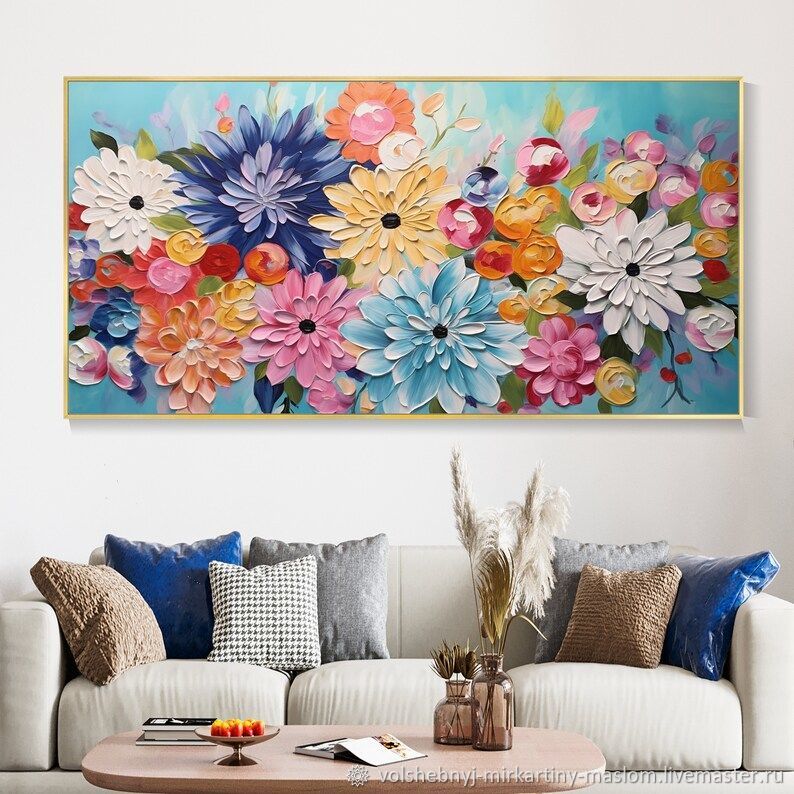 Текстурная картина маслом Летние цветы Купить картину в гостиную в ...
