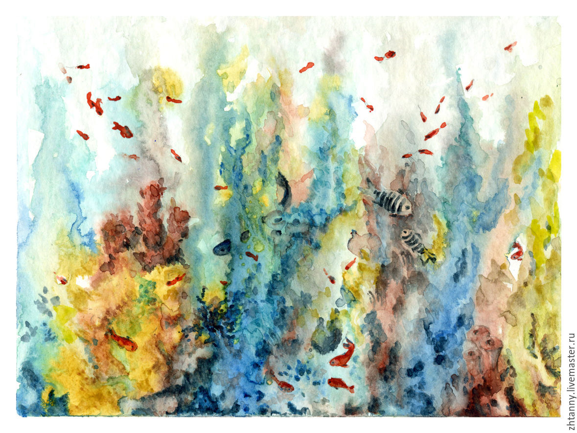 Watercolor"Coral reef" - shop online on Livemaster with ...