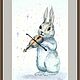 Bunny! Rabbit and fiddle! watercolor 21*15 cm. Pictures. Arthelenkey (earthelenkey). My Livemaster. Фото №6