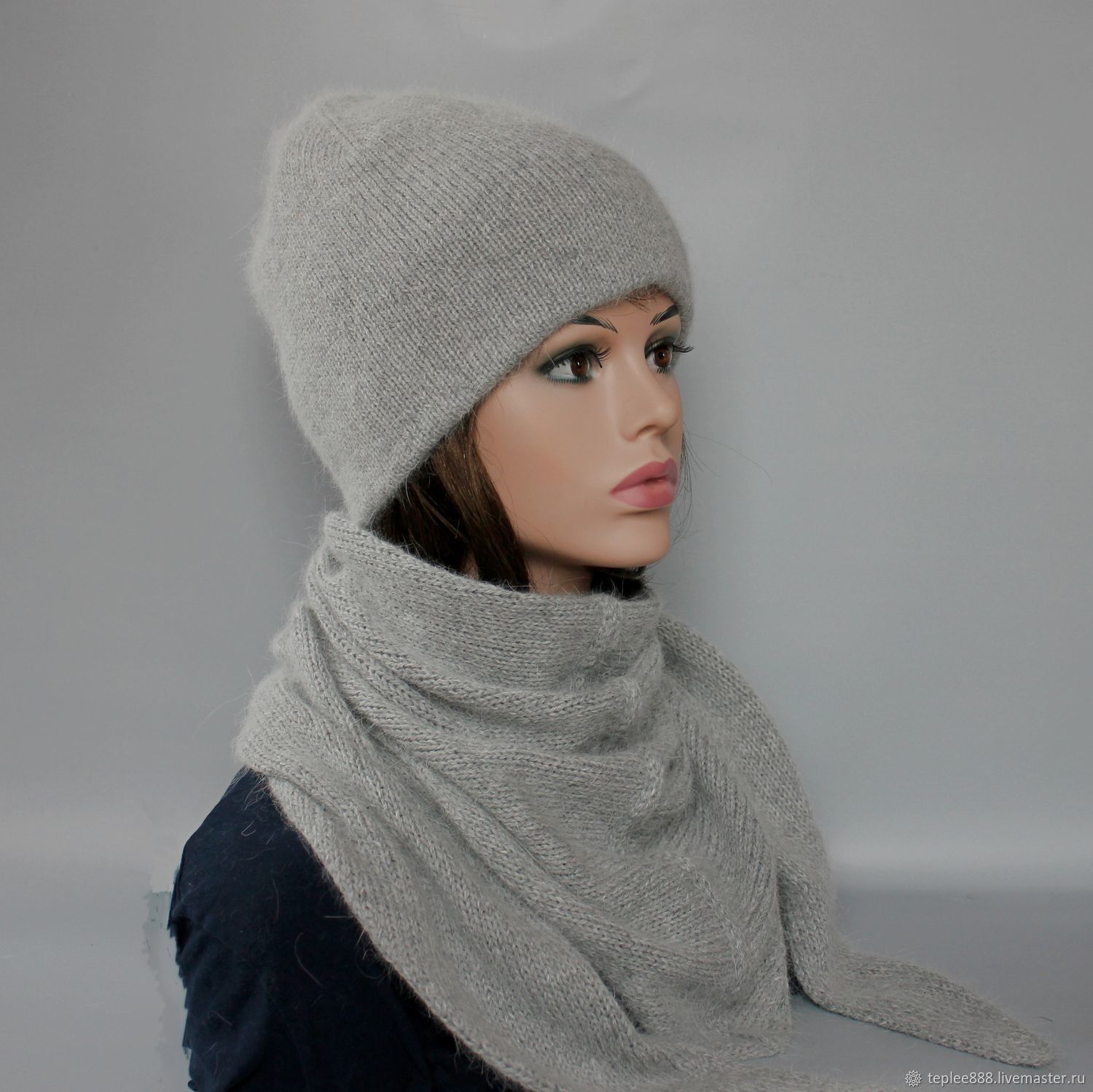 Шапка-бини двойная и косынка из ангоры в интернет-магазине Ярмарка ...