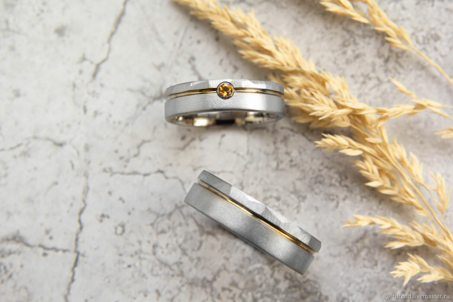 Titanium pair with citrine.Titanium Wedding Rings, Engagement rings, Moscow,  Фото №1