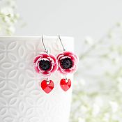 Украшения handmade. Livemaster - original item Handmade earrings with a poppy and a Swarovski heart. Handmade.