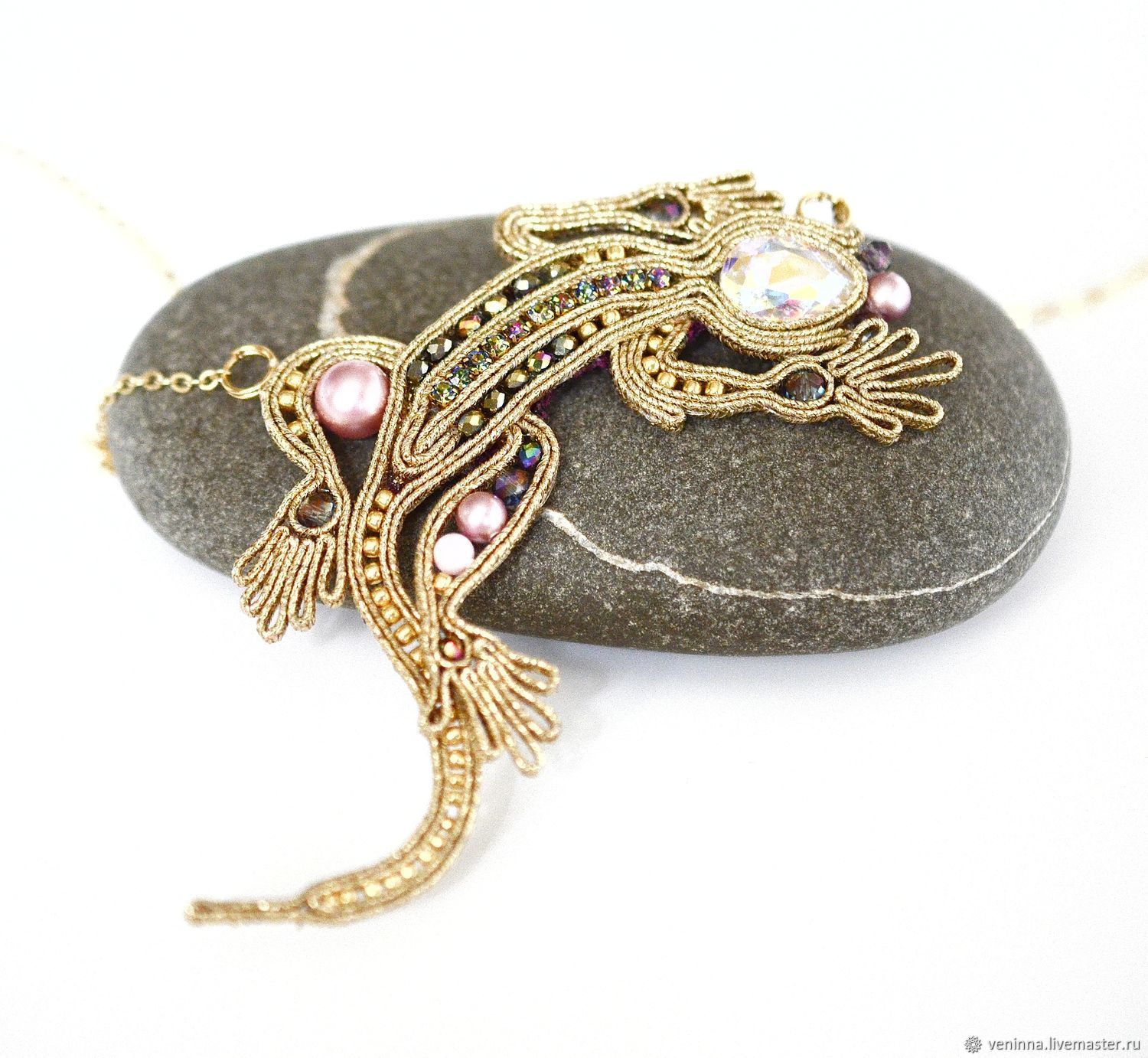 Gold, soutache Lizard necklace, Necklace, Moscow,  Фото №1