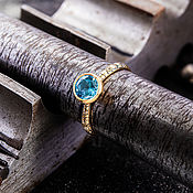 Украшения handmade. Livemaster - original item Vermeil ring with 6mm swiss blue topaz (RCR6). Handmade.