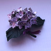 Брошь-цветок из кожи Василек  Кожаные броши