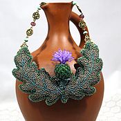 Украшения handmade. Livemaster - original item Necklace: Thistle. Necklace embroidered with beads. Necklace with flower. Handmade.