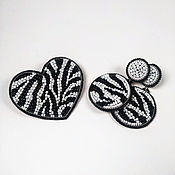 Украшения handmade. Livemaster - original item Zebra Heart Brooch and Zebra Earrings Black and White Embroidery. Handmade.
