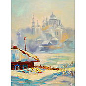 Картины и панно handmade. Livemaster - original item Painting church winter landscape with a temple in a frame. Handmade.
