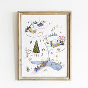 Новогодняя открытка "Зимняя деревня"