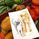 Семейство кошек акварельный рисунок, Картины, Челябинск,  Фото №1