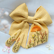 Украшения handmade. Livemaster - original item Bow 2 Hairpins - linen, embroidery flowers. Handmade.