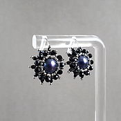 Украшения handmade. Livemaster - original item Round earrings with black pearls, small earrings made of beads and stones. Handmade.