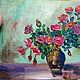 Oil painting Still Life with flowers Red roses in a vase, Pictures, Novokuznetsk,  Фото №1