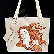 Сумки и аксессуары handmade. Livemaster - original item Leather beige pearl artistic handbag Birth of Venus Boticelli. Handmade.
