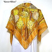 Платок Батик"Лавандовая Дорога"шелковый платок ручная роспись