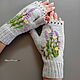Knitted mitts with embroidery Lavender gray. Mitts. Lace knitting workshop. Lidiya.. Online shopping on My Livemaster.  Фото №2