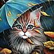 Заказать Картина с котёнком "Котёнок под зонтом". Осенняя картина. ЧУДО-КАРТИНЫ Марины Большаковой. Ярмарка Мастеров. . Картины Фото №3