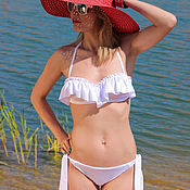 Одежда handmade. Livemaster - original item Swimsuit split bikini bandeau with ruches White. Handmade.
