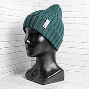 Женский зелёный зимний комплект из пуха норки: шапка, снуд и варежки