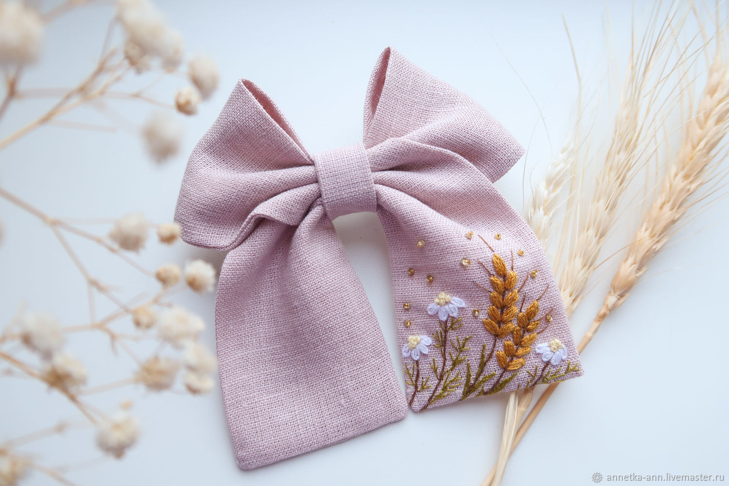 Bow with embroidery - Spikelets, daisies, Hairpins, Fryazino,  Фото №1