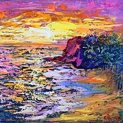 Картины и панно handmade. Livemaster - original item Bright landscape sea sunset palm trees 